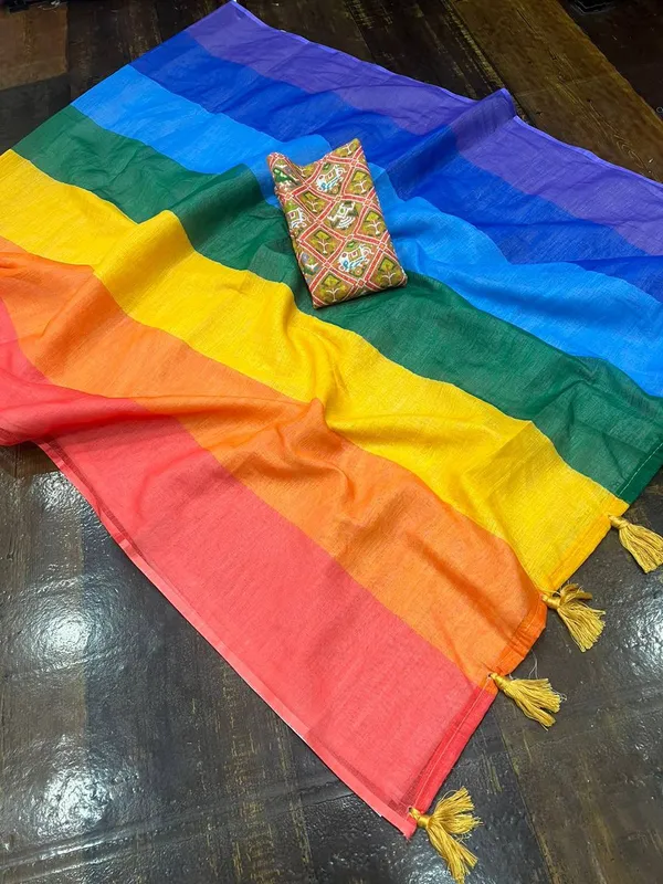 Multicolor_Premium_Soft_linen_Cotton_Saree_For_Women