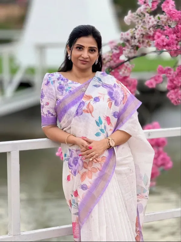 White_&_Purple_Premium_Soft_linen_Cotton_Saree_For_Women