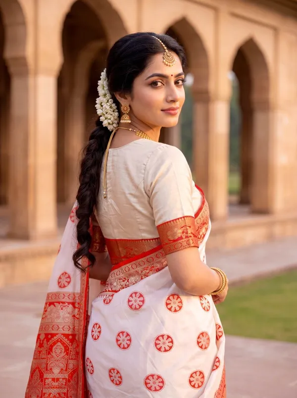 White_&_Red_Banarasi_Silk_Saree_Premium_Quality