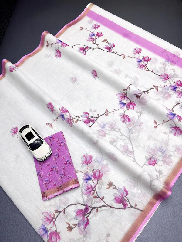 White_&_Purple_Premium_Gold_Border_Saree