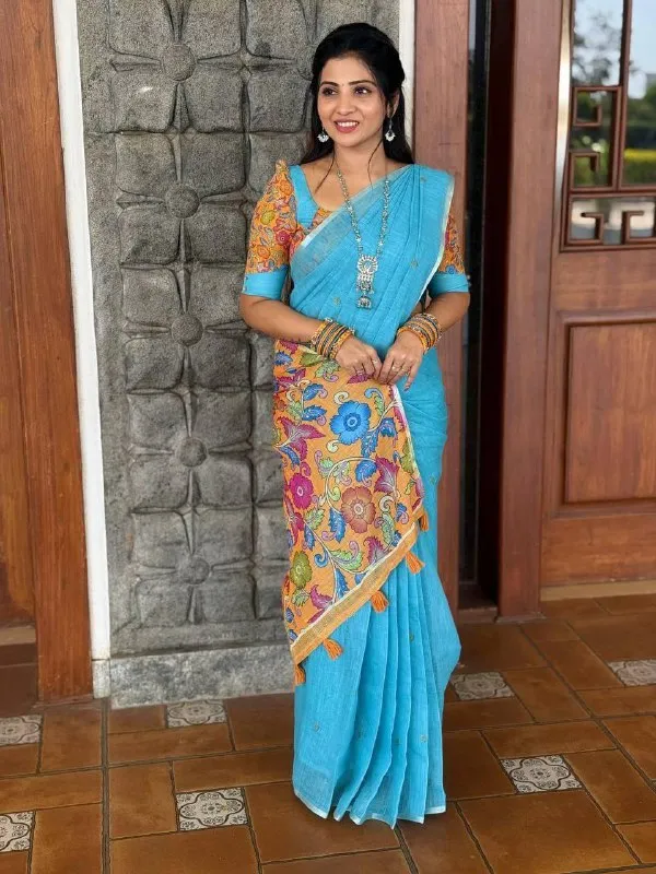 BEAUTIFUL_Sky_Colour_Premium_Saree_With_Beautiful_Blouse