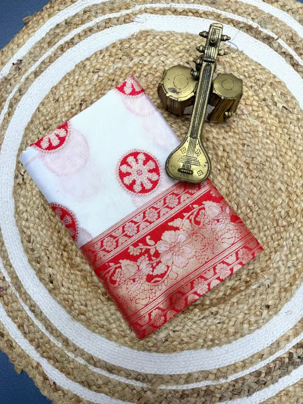 White_&_Red_Banarasi_Silk_Saree_Premium_Quality