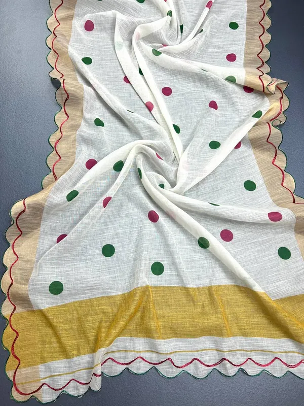 Cream_Premium_Linen_Cotton_Saree_With_Cut_Work_Border_With_Golden_Zari_Border_Saree_And_Blouse_For_Women
