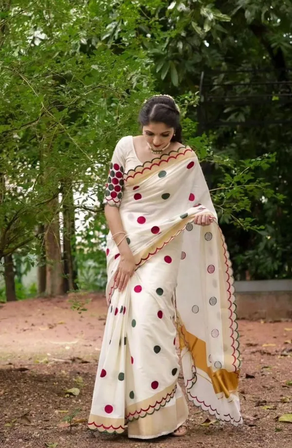 Linenza Saree Cream Premium Linen Cotton Saree With Cut Work Border ...