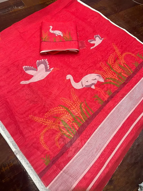 Red_Premium_Soft_linen_Cotton_Saree_For_Women