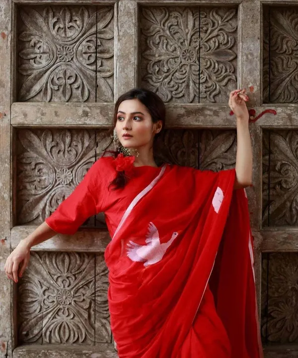 Red_Premium_Soft_linen_Cotton_Saree_For_Women