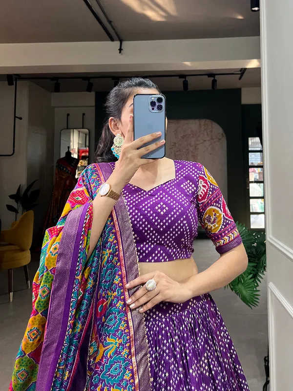 Purple_Art_Silk_Printed__Lehenga,_Blouse_&_Dupatta_For_Women