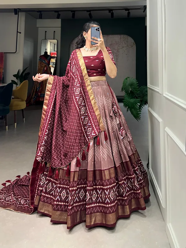 Maroon_Art_Silk_Printed__Lehenga,_Blouse_&_Dupatta_For_Women