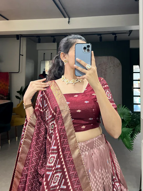 Maroon_Art_Silk_Printed__Lehenga,_Blouse_&_Dupatta_For_Women