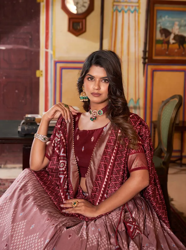 Maroon_Art_Silk_Printed__Lehenga,_Blouse_&_Dupatta_For_Women