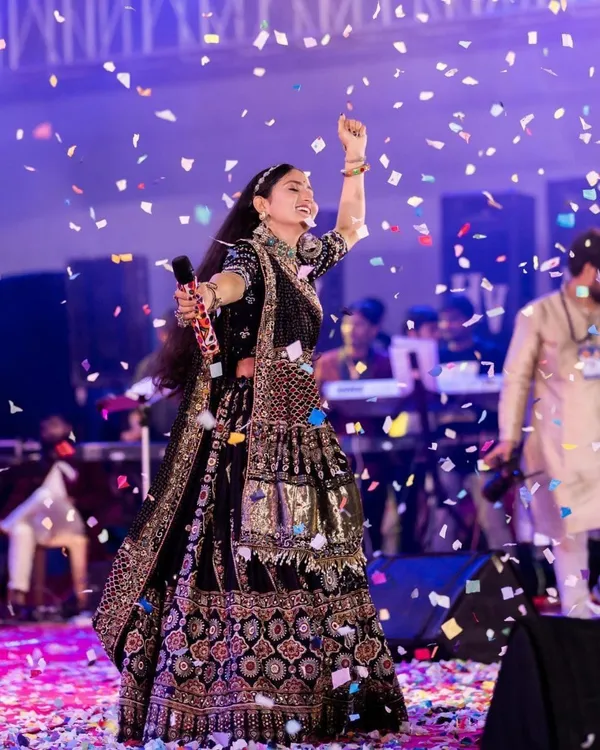 Choli_And_Lehenga_Black_Dola_Silk_Lehenga_Choli_With_Mirror_Work_And_Attached_Black_Dupatta