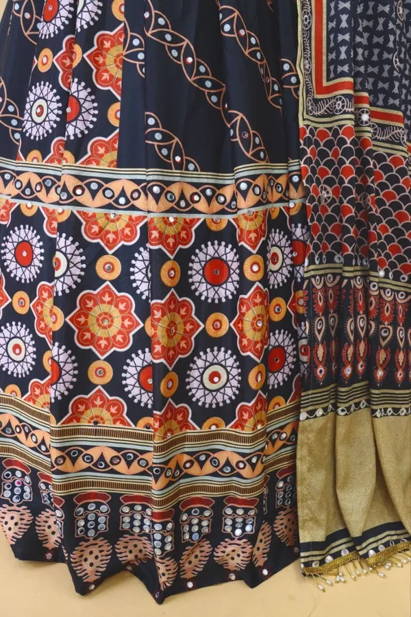Choli_And_Lehenga_Black_Dola_Silk_Lehenga_Choli_With_Mirror_Work_And_Attached_Black_Dupatta