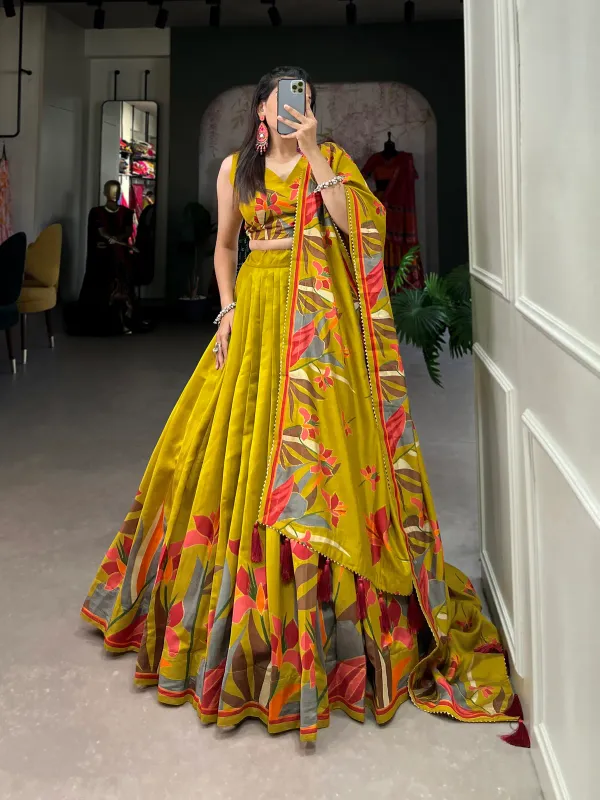 3_Piece_Mustard_Floral_Lehenga_Choli_with_Foil_Print_&_Gotta_Patti_Dupatta