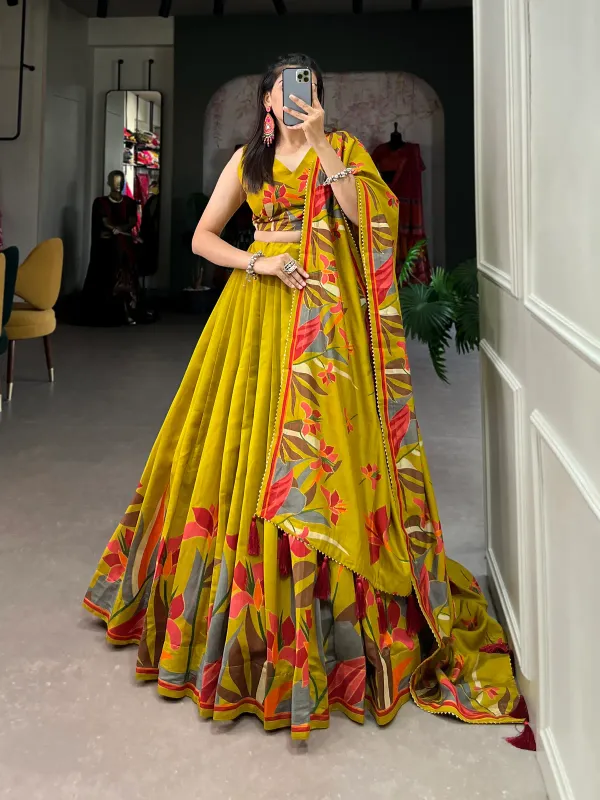 3_Piece_Mustard_Floral_Lehenga_Choli_with_Foil_Print_&_Gotta_Patti_Dupatta
