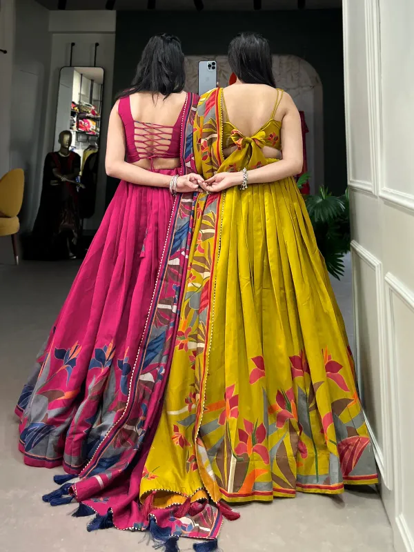3_Piece_Mustard_Floral_Lehenga_Choli_with_Foil_Print_&_Gotta_Patti_Dupatta