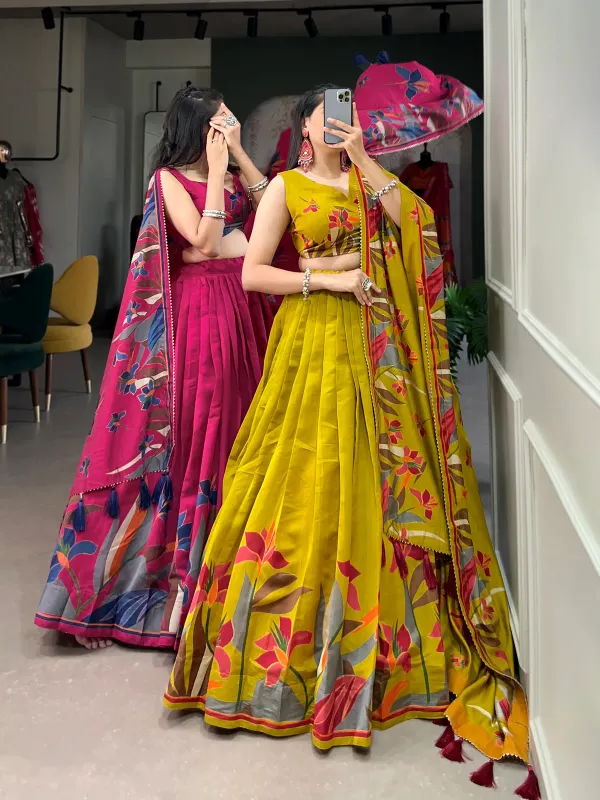 3_Piece_Mustard_Floral_Lehenga_Choli_with_Foil_Print_&_Gotta_Patti_Dupatta