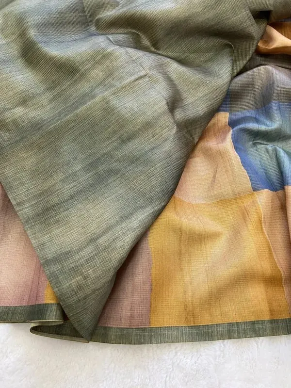 Soft_Tussar_Silk_sarees_with_Beautiful_Digital_Print_With_Attractive_Checks_Design_Saree_And_Digital_Print_Blouse_With_Tassels