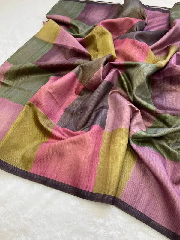 Soft_Tussar_Silk_sarees_with_Beautiful_Digital_Print_With_Attractive_Checks_Design_Saree_And_Digital_Print_Blouse_With_Tassels