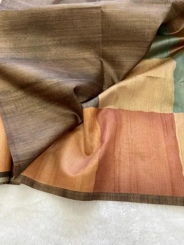 Soft_Tussar_Silk_sarees_with_Beautiful_Digital_Print_With_Attractive_Checks_Design_Saree_And_Digital_Print_Blouse_With_Tassels