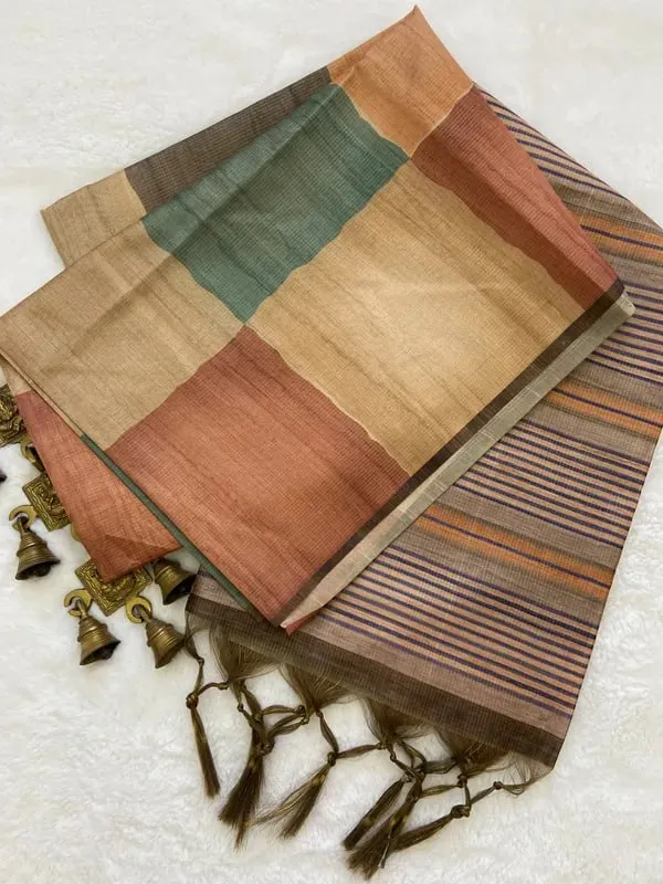 Soft_Tussar_Silk_sarees_with_Beautiful_Digital_Print_With_Attractive_Checks_Design_Saree_And_Digital_Print_Blouse_With_Tassels