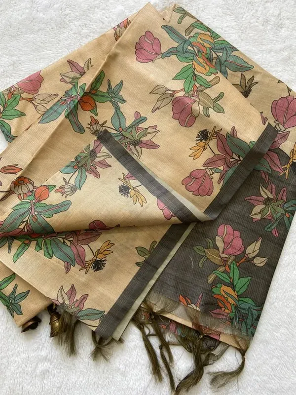 Soft_Tussar_Silk_sarees_with_Beautiful_Digital_Print_With_Attractive_Checks_Design_Saree_And_Digital_Print_Blouse_With_Tassels