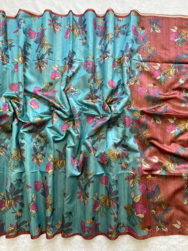 Soft_Tussar_Silk_sarees_with_Beautiful_Digital_Print_With_Attractive_Checks_Design_Saree_And_Digital_Print_Blouse_With_Tassels