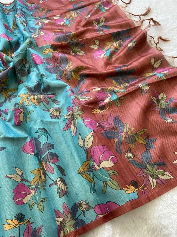 Soft_Tussar_Silk_sarees_with_Beautiful_Digital_Print_With_Attractive_Checks_Design_Saree_And_Digital_Print_Blouse_With_Tassels