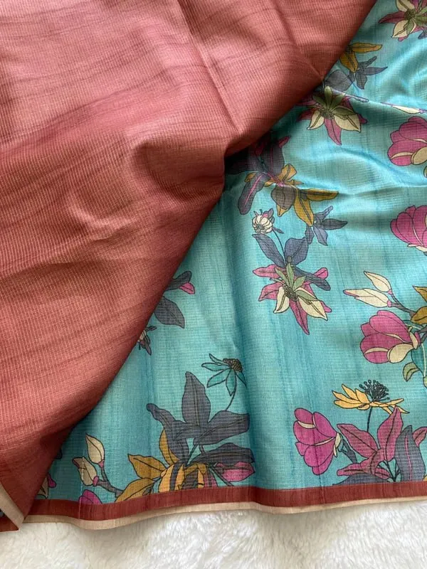 Soft_Tussar_Silk_sarees_with_Beautiful_Digital_Print_With_Attractive_Checks_Design_Saree_And_Digital_Print_Blouse_With_Tassels