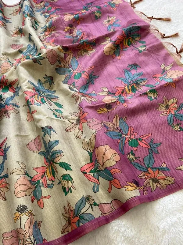 Soft_Tussar_Silk_sarees_with_Beautiful_Digital_Print_With_Attractive_Checks_Design_Saree_And_Digital_Print_Blouse_With_Tassels
