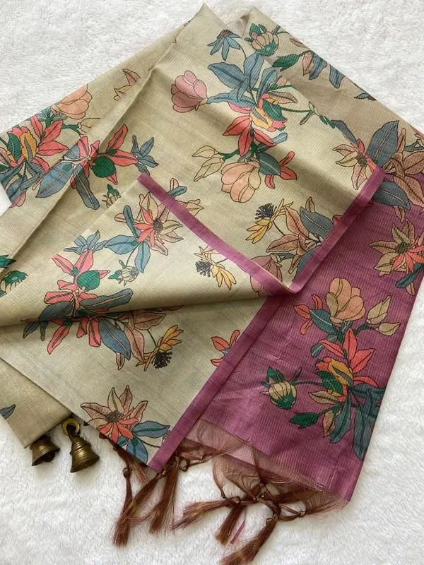 Soft_Tussar_Silk_sarees_with_Beautiful_Digital_Print_With_Attractive_Checks_Design_Saree_And_Digital_Print_Blouse_With_Tassels