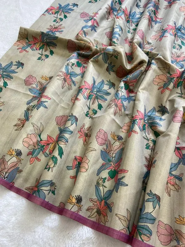 Soft_Tussar_Silk_sarees_with_Beautiful_Digital_Print_With_Attractive_Checks_Design_Saree_And_Digital_Print_Blouse_With_Tassels