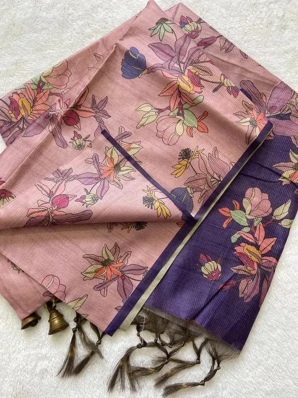 Soft_Tussar_Silk_sarees_with_Beautiful_Digital_Print_With_Attractive_Checks_Design_Saree_And_Digital_Print_Blouse_With_Tassels