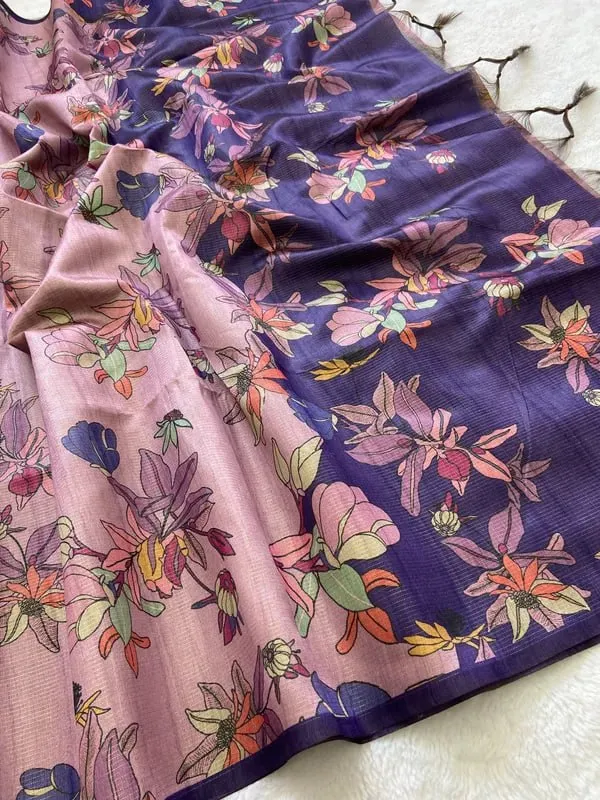 Soft_Tussar_Silk_sarees_with_Beautiful_Digital_Print_With_Attractive_Checks_Design_Saree_And_Digital_Print_Blouse_With_Tassels