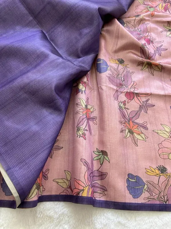 Soft_Tussar_Silk_sarees_with_Beautiful_Digital_Print_With_Attractive_Checks_Design_Saree_And_Digital_Print_Blouse_With_Tassels