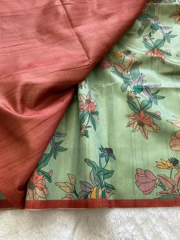 Soft_Tussar_Silk_sarees_with_Beautiful_Digital_Print_With_Attractive_Checks_Design_Saree_And_Digital_Print_Blouse_With_Tassels
