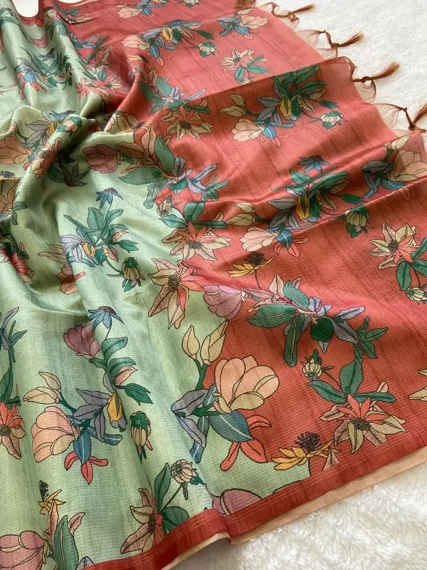 Soft_Tussar_Silk_sarees_with_Beautiful_Digital_Print_With_Attractive_Checks_Design_Saree_And_Digital_Print_Blouse_With_Tassels