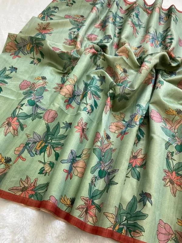 Soft_Tussar_Silk_sarees_with_Beautiful_Digital_Print_With_Attractive_Checks_Design_Saree_And_Digital_Print_Blouse_With_Tassels