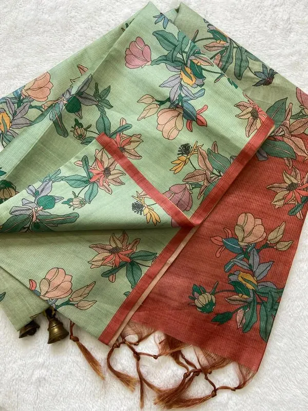 Soft_Tussar_Silk_sarees_with_Beautiful_Digital_Print_With_Attractive_Checks_Design_Saree_And_Digital_Print_Blouse_With_Tassels