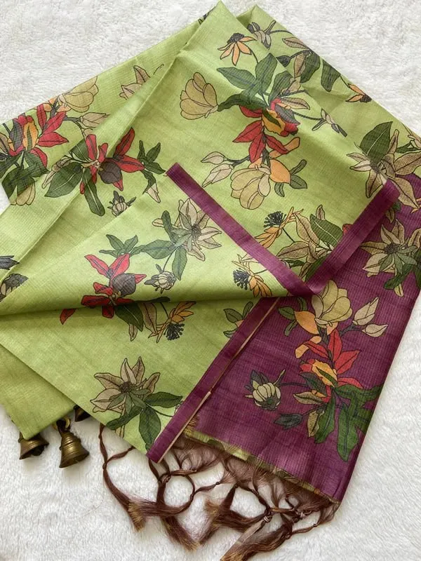Soft_Tussar_Silk_sarees_with_Beautiful_Digital_Print_With_Attractive_Checks_Design_Saree_And_Digital_Print_Blouse_With_Tassels