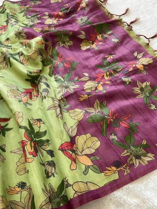 Soft_Tussar_Silk_sarees_with_Beautiful_Digital_Print_With_Attractive_Checks_Design_Saree_And_Digital_Print_Blouse_With_Tassels