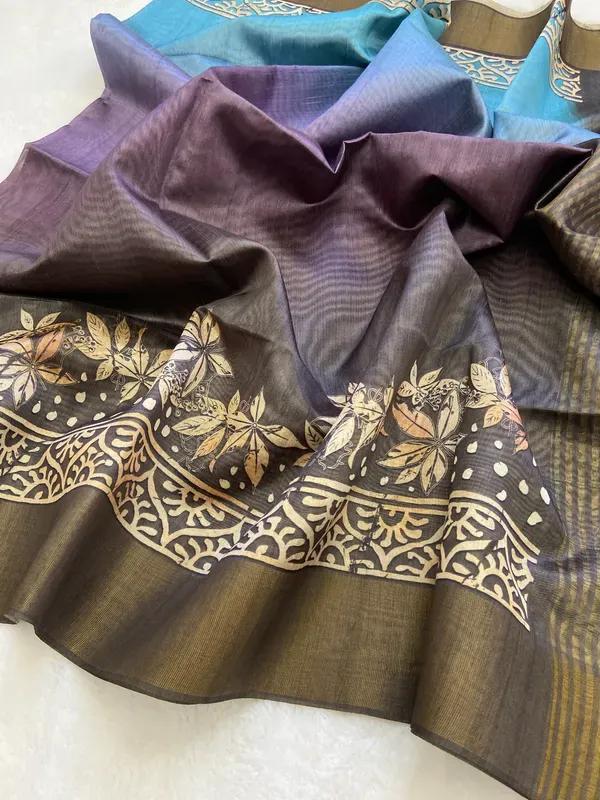 Soft_Tussar_Silk_sarees_with_Beautiful_Digital_Print_With_Attractive_Checks_Design_Saree_And_Digital_Print_Blouse_With_Tassels