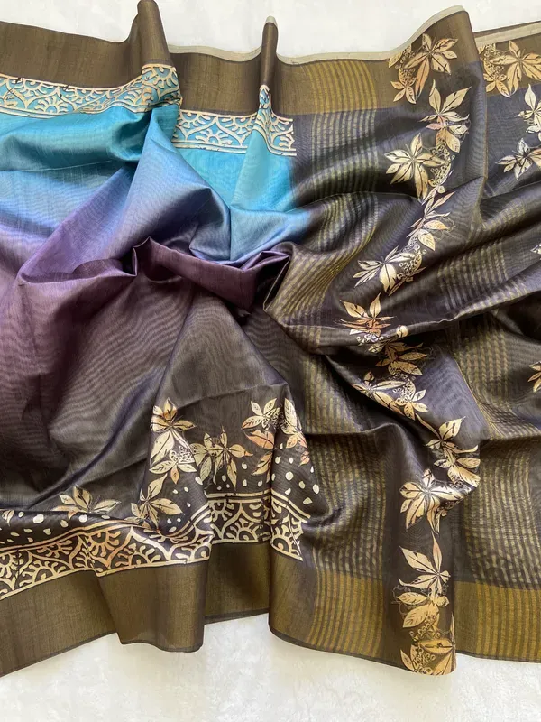 Soft_Tussar_Silk_sarees_with_Beautiful_Digital_Print_With_Attractive_Checks_Design_Saree_And_Digital_Print_Blouse_With_Tassels