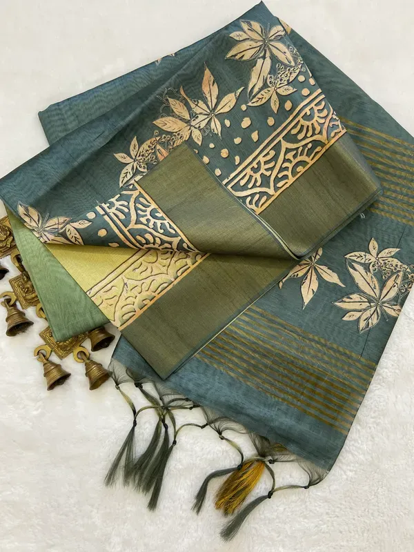 Soft_Tussar_Silk_sarees_with_Beautiful_Digital_Print_With_Attractive_Checks_Design_Saree_And_Digital_Print_Blouse_With_Tassels