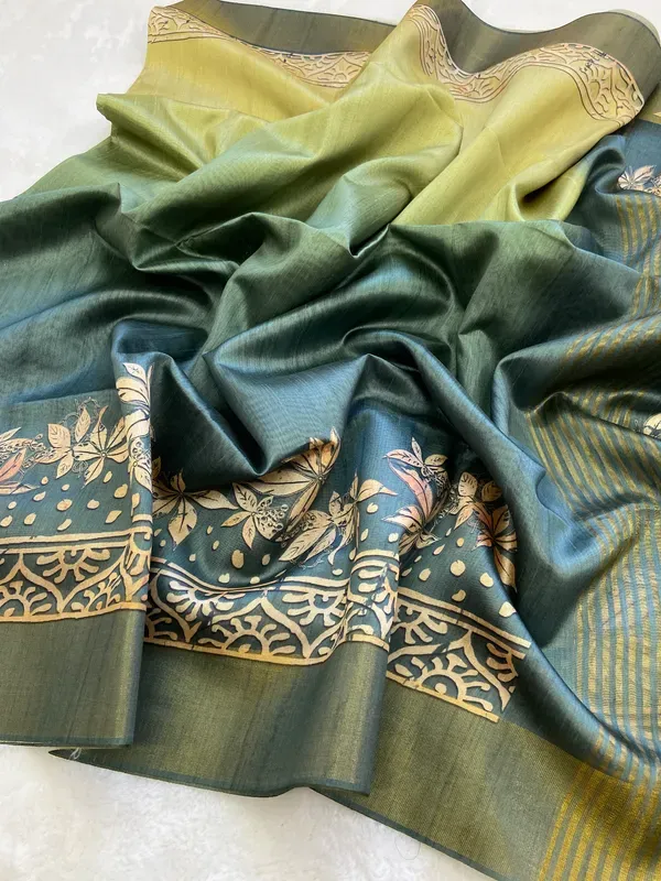 Soft_Tussar_Silk_sarees_with_Beautiful_Digital_Print_With_Attractive_Checks_Design_Saree_And_Digital_Print_Blouse_With_Tassels