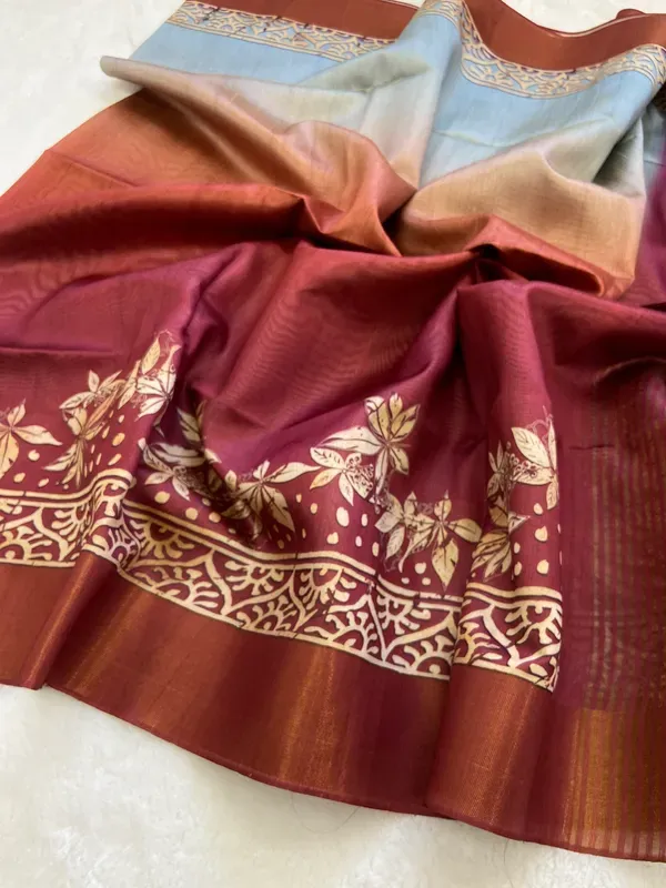 Soft_Tussar_Silk_sarees_with_Beautiful_Digital_Print_With_Attractive_Checks_Design_Saree_And_Digital_Print_Blouse_With_Tassels
