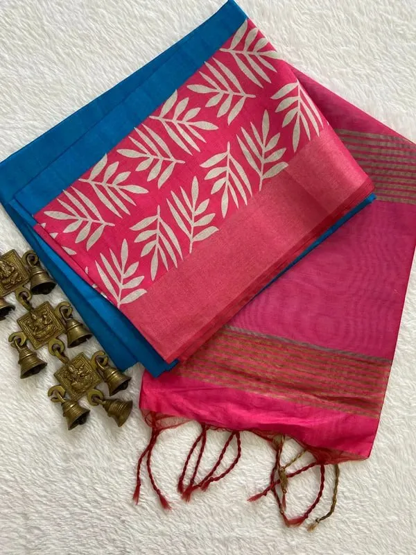 Soft_Tussar_Silk_sarees_with_Beautiful_Digital_Print_With_Attractive_Checks_Design_Saree_And_Digital_Print_Blouse_With_Tassels