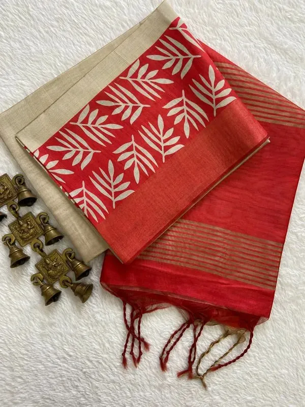 Soft_Tussar_Silk_sarees_with_Beautiful_Digital_Print_With_Attractive_Checks_Design_Saree_And_Digital_Print_Blouse_With_Tassels