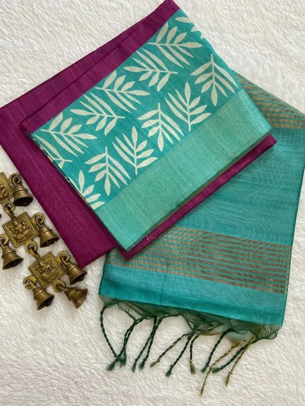 Soft_Tussar_Silk_sarees_with_Beautiful_Digital_Print_With_Attractive_Checks_Design_Saree_And_Digital_Print_Blouse_With_Tassels