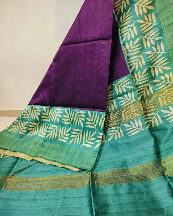 Soft_Tussar_Silk_sarees_with_Beautiful_Digital_Print_With_Attractive_Checks_Design_Saree_And_Digital_Print_Blouse_With_Tassels
