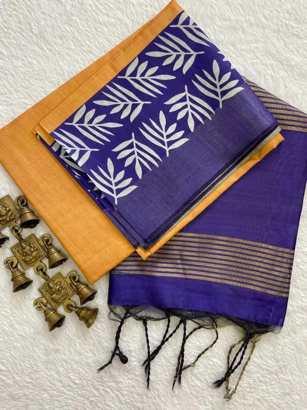 Soft_Tussar_Silk_sarees_with_Beautiful_Digital_Print_With_Attractive_Checks_Design_Saree_And_Digital_Print_Blouse_With_Tassels